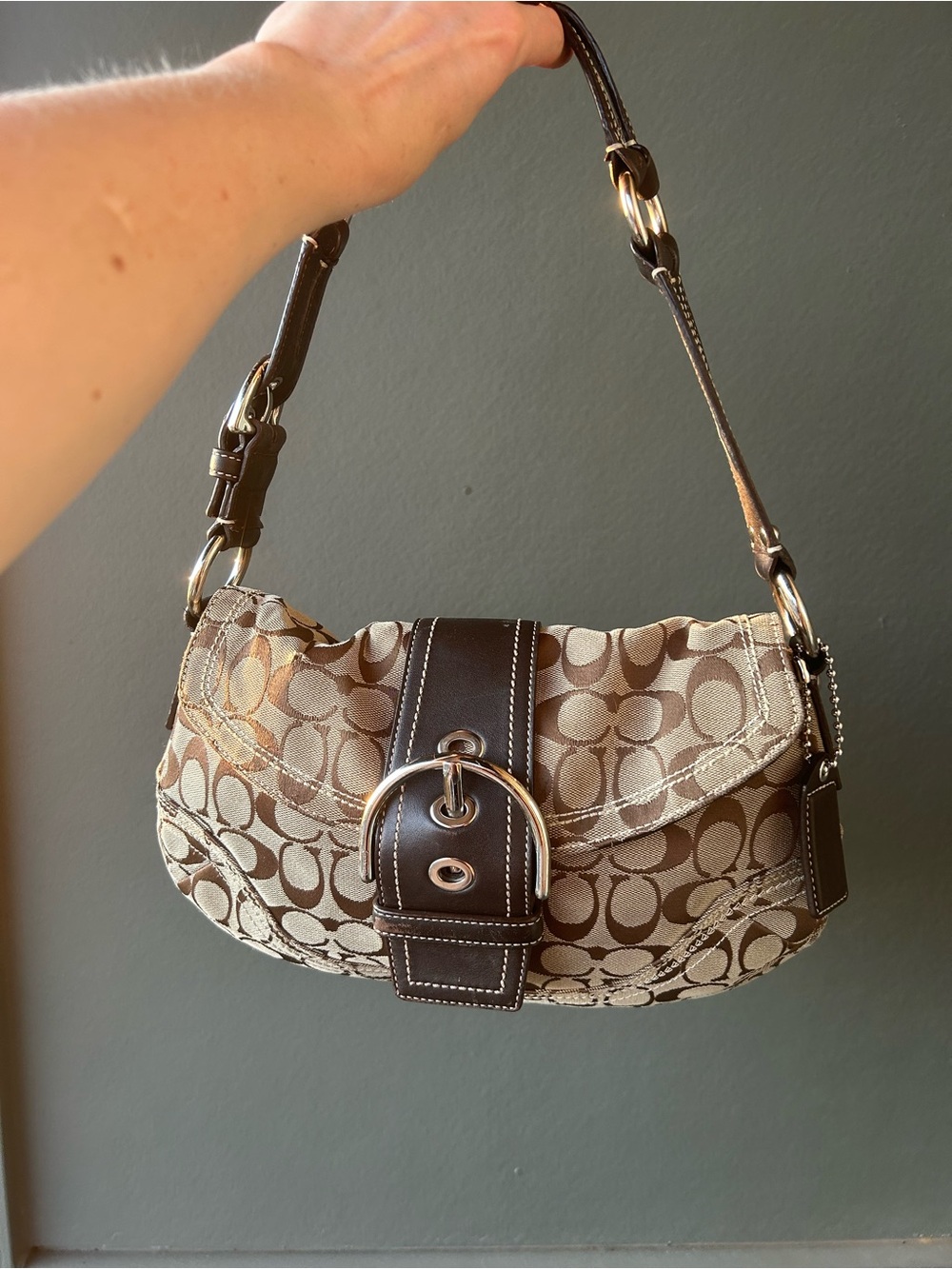 Vintage Soho Coach Canvas Shoulder Bag with Buckle
